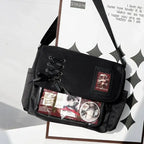 Jirai Kei Black Lace-Up Ita Messenger Bag with Clear Window Shoptery