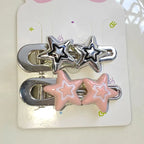 Decora Triple Star Hair Clip Barrette Set Pink Silver 2Pcs-Mixed Shoptery