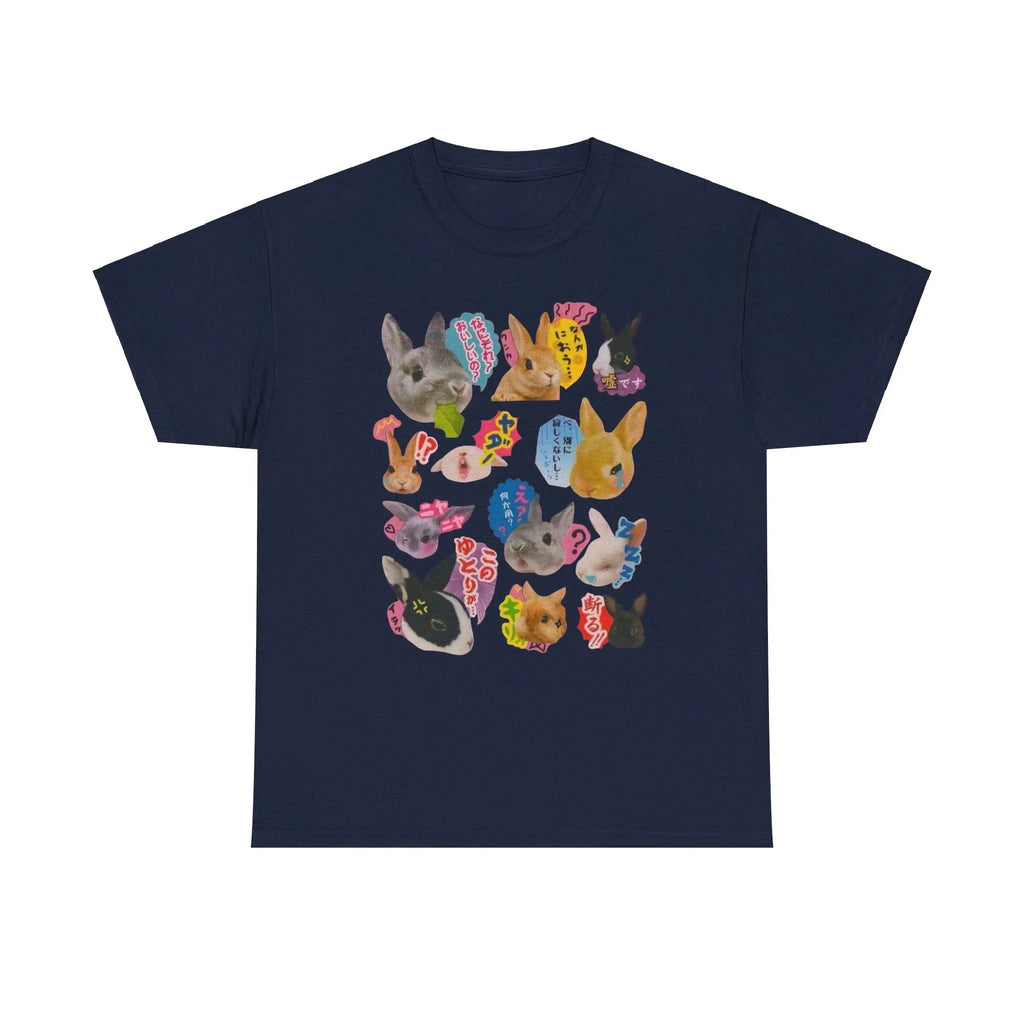 Decora Kawaii Bunny Sticker Collage Japanese Text Graphic Tee BJ5564-black Shoptery
