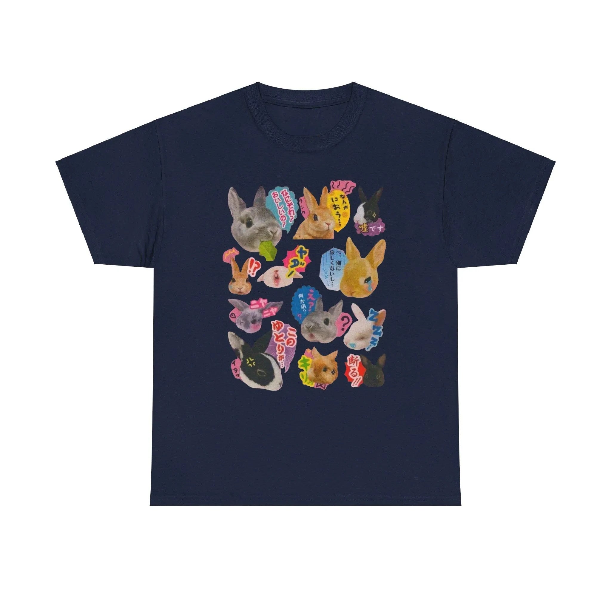 Decora Kawaii Bunny Sticker Collage Japanese Text Graphic Tee BJ5564-black Shoptery