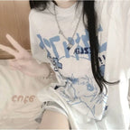 Menhera Pixel Anime Girl Graphic Oversized Cotton Tee Shoptery