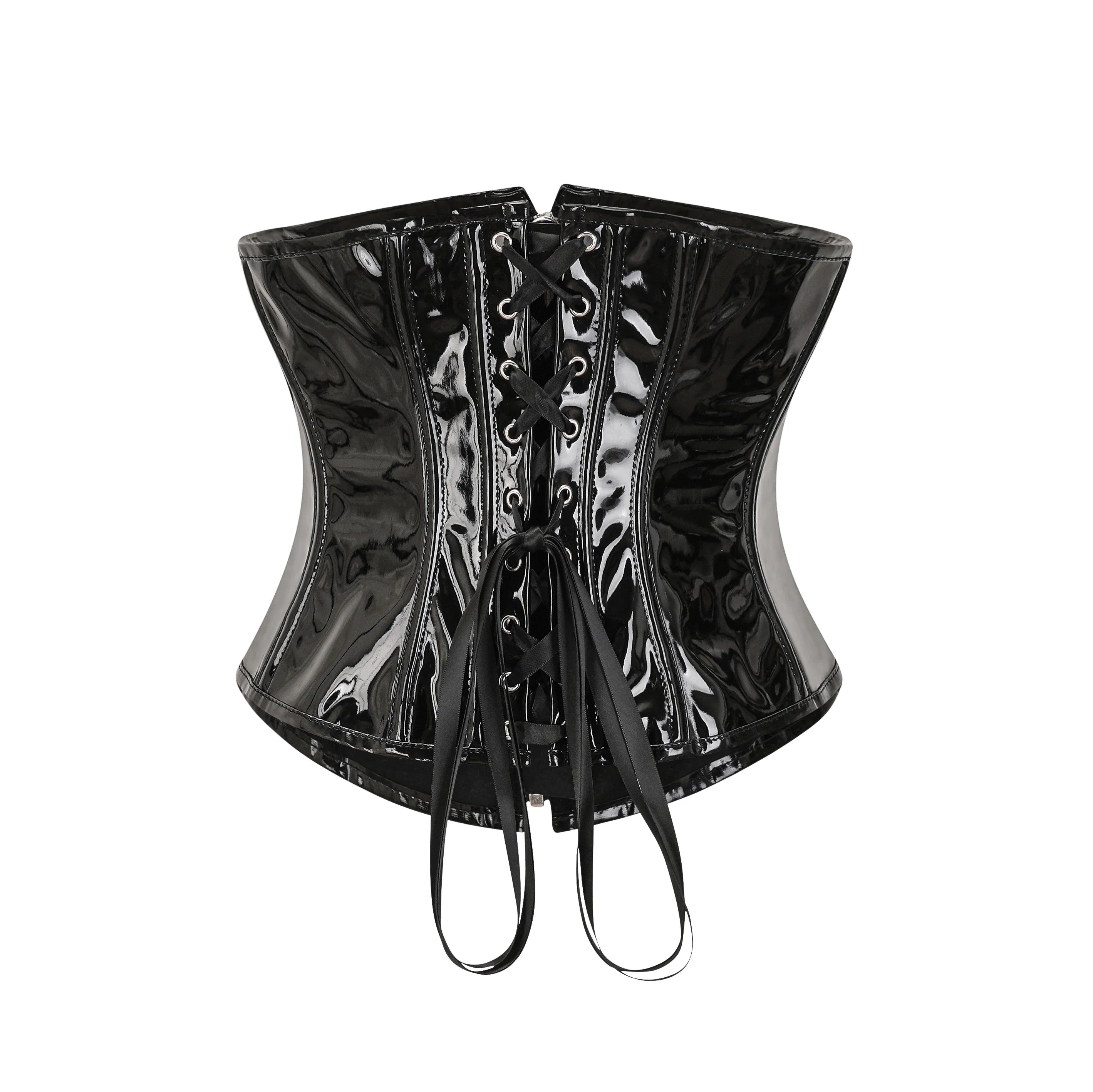 Visual Kei Black Patent PVC Underbust Corset with Buckles & Zipper Shoptery