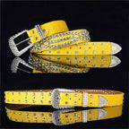 Gyaru Leopard Print Rhinestone Crystal Studded Belt yellow-110X3.3CM Shoptery