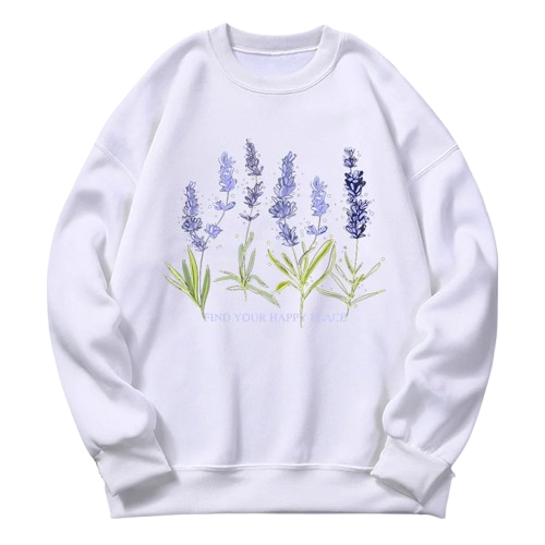 Lavender Bloom Cozy Aesthetic Sweatshirt White Shoptery