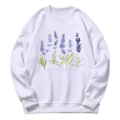 Lavender Bloom Cozy Aesthetic Sweatshirt White Shoptery