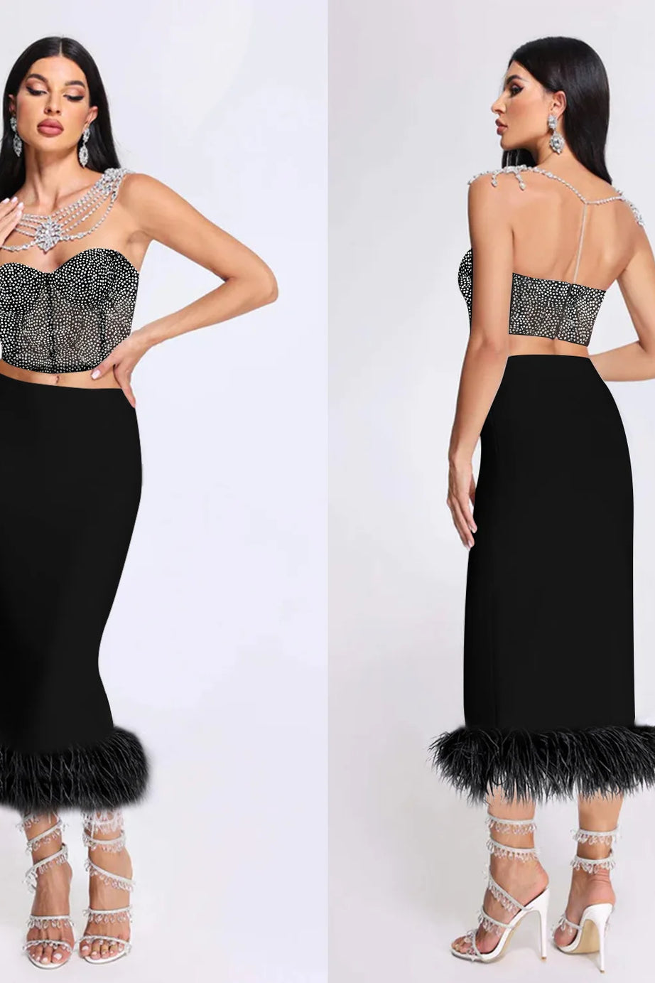 2024 Winter Party Evening Feather Dress