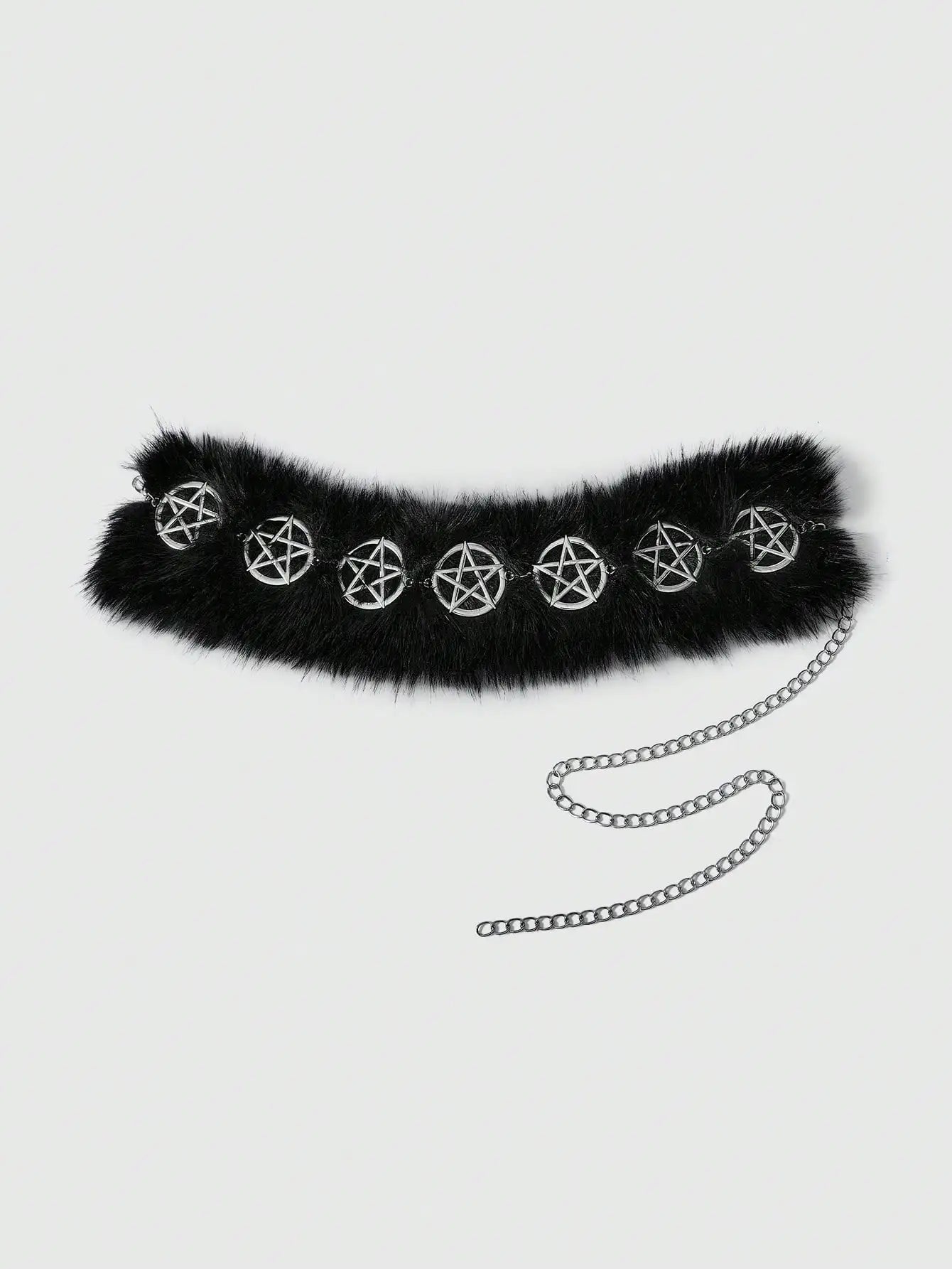 Visual Kei Black Faux Fur Pentagram Chain Choker Cuff Bracelet Secondary image