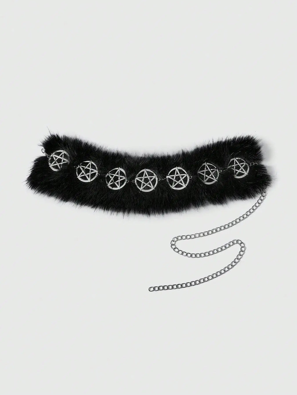 Visual Kei Black Faux Fur Pentagram Chain Choker Cuff Bracelet Shoptery