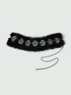 Visual Kei Black Faux Fur Pentagram Chain Choker Cuff Bracelet Shoptery