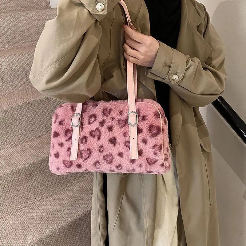 Pink Prowl Fuzzy Shoulder Bag Shoptery