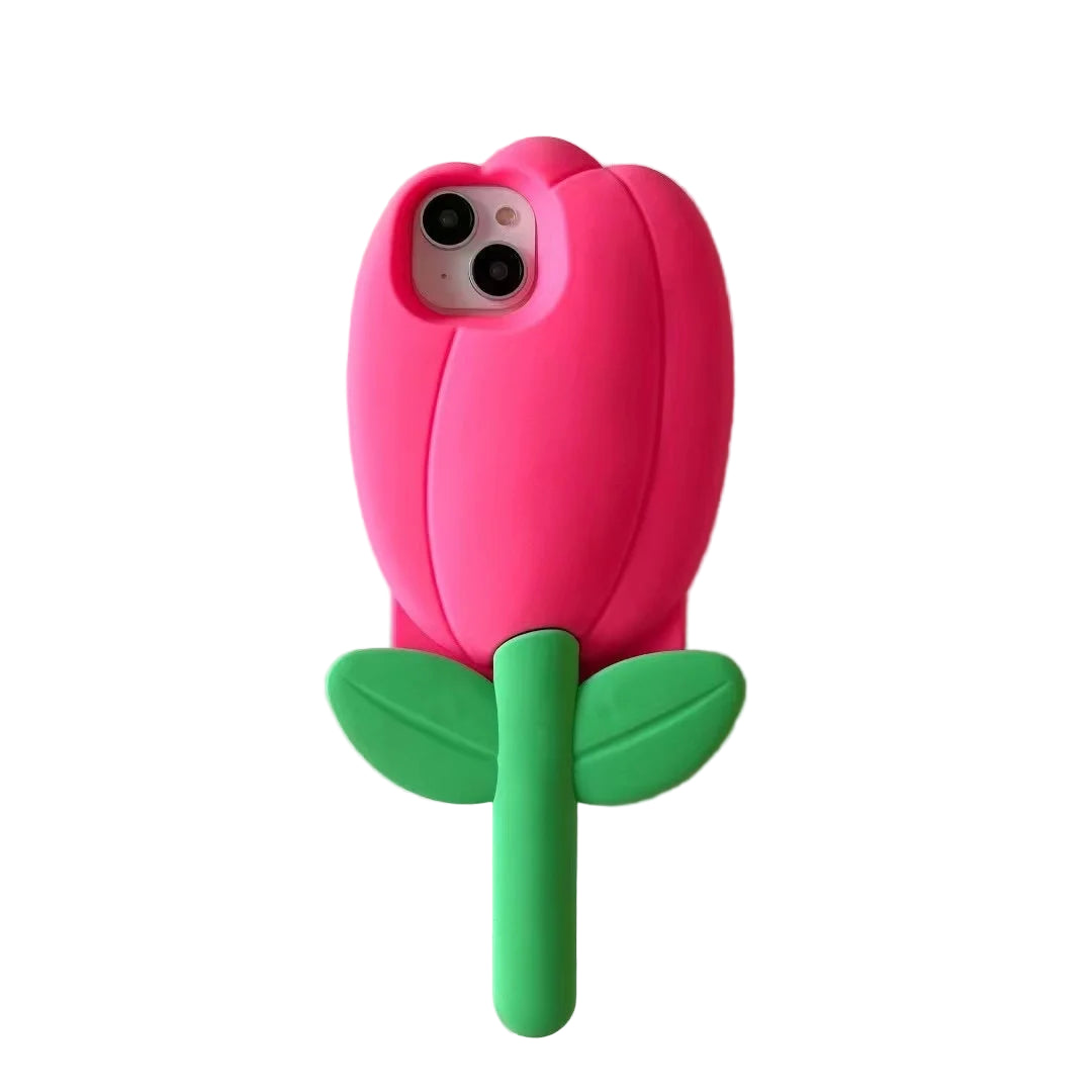 Pink Tulip 3D Flower Cute iPhone Case Pink Silicone Shoptery