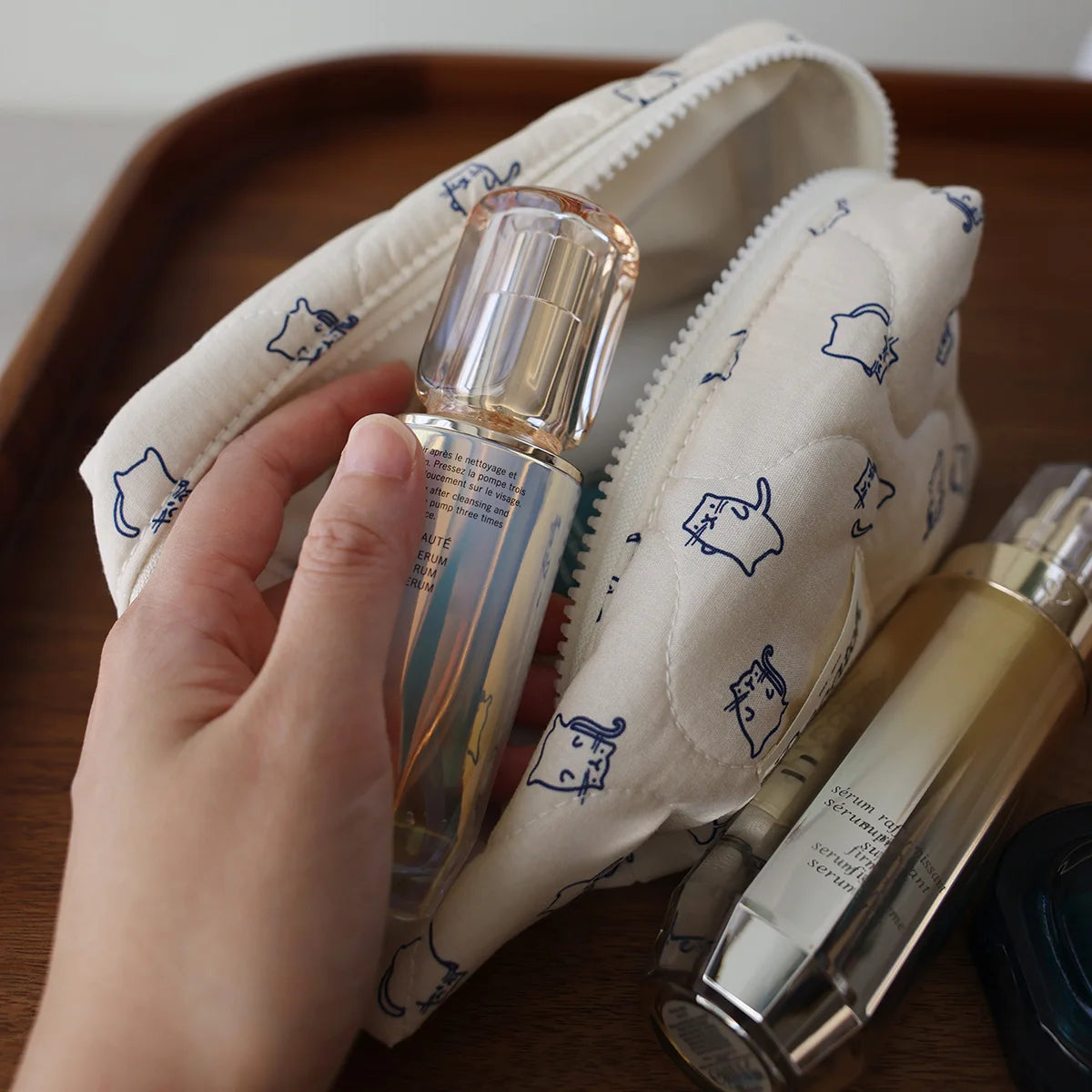 Meow Mood Quilted Aesthetic Makeup Bag Shoptery