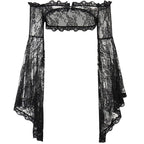 Jirai Kei Black Lace Bell Sleeve Crop Top & Velvet Shorts Set black Shoptery