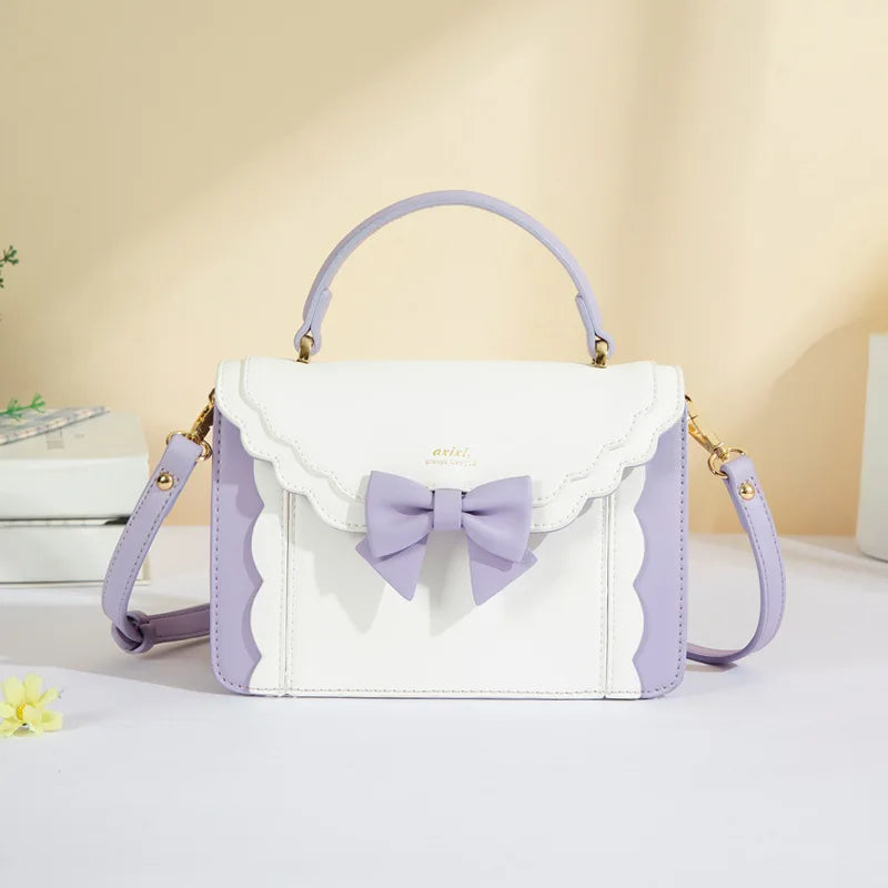 Jirai Kei Scallop Bow Crossbody Handbag in Pink & Cream PURPLE Shoptery