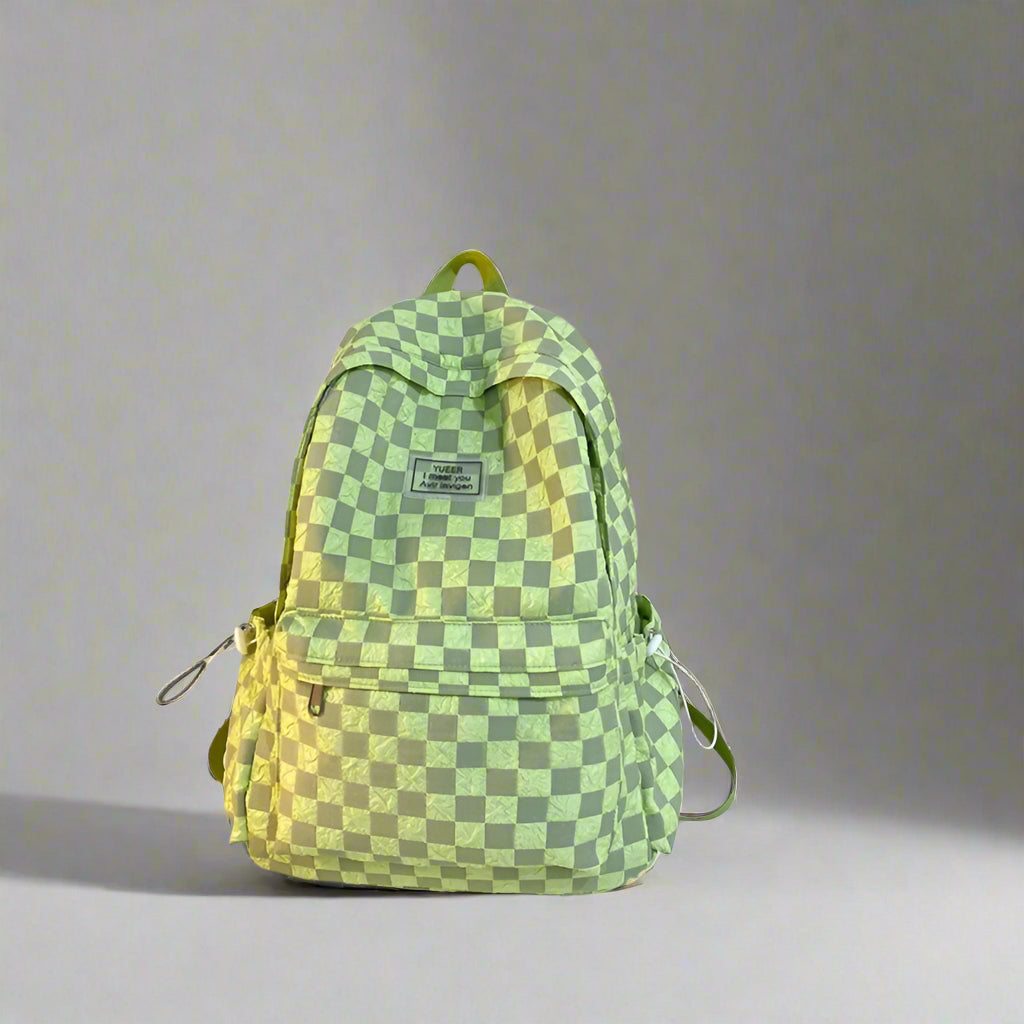 Mint Checkered Edgy Street Backpack Green lady travelbag 30X14X42cm Shoptery