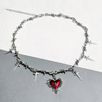 Visual Kei Barbed Wire Dagger Charm Sacred Heart Cross Necklace Shoptery