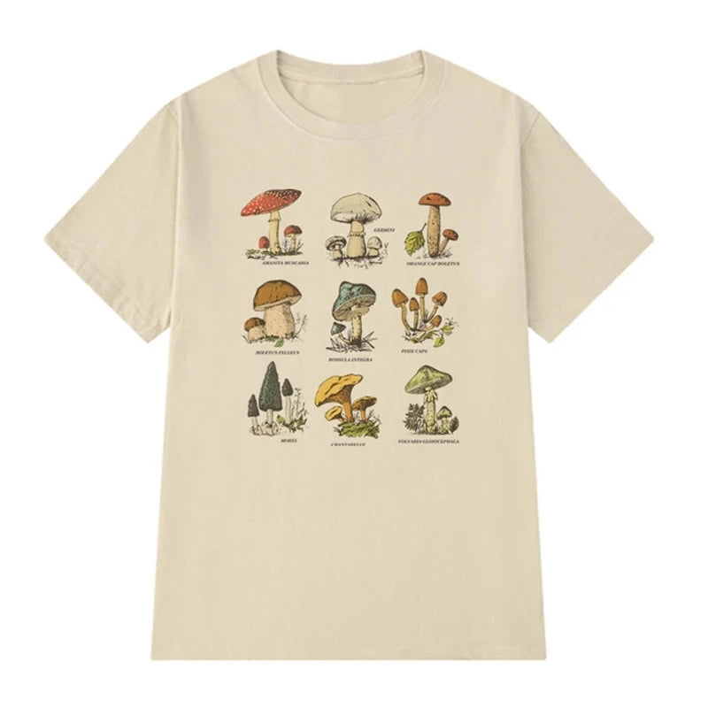 Forager's Mushroom Goblincore T-Shirt Khaki Shoptery