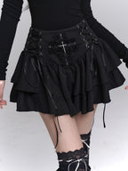 Visual Kei Cross Emblem Lace-Up Layered Ruffle Mini Skirt Shoptery