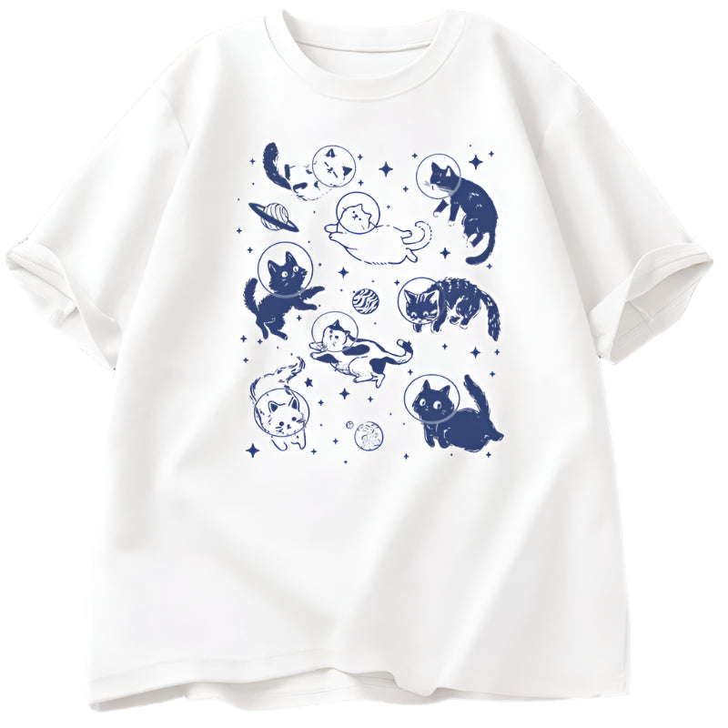 Astronaut Kittens Aesthetic T-Shirt WHITE Shoptery