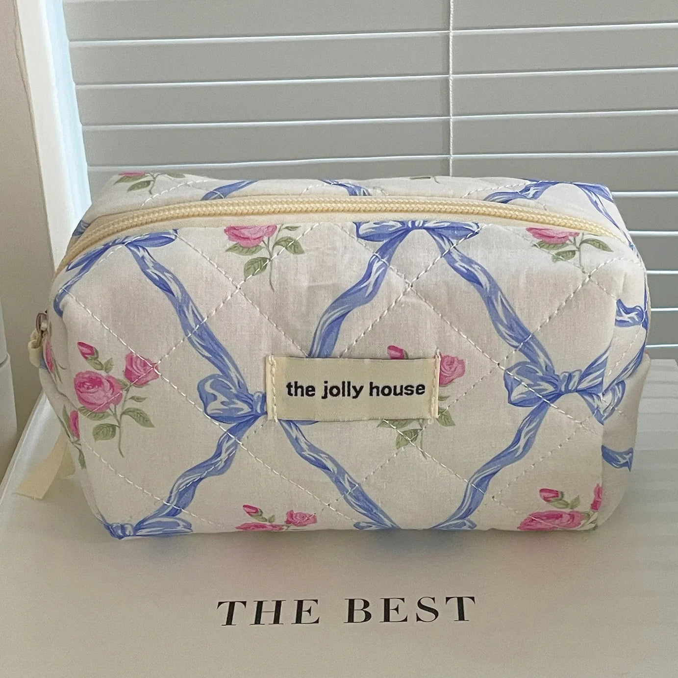 Retro Bow Bloom Coquette Makeup Bags Blue-C Shoptery