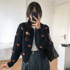 Retro Soft Heart Dot Cardigan Navy Blue Shoptery
