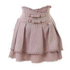 Jirai Kei Cold Shoulder Lace Blouse & Buckle High Waist Tiered Skirt Set Pink Skirt Only Shoptery