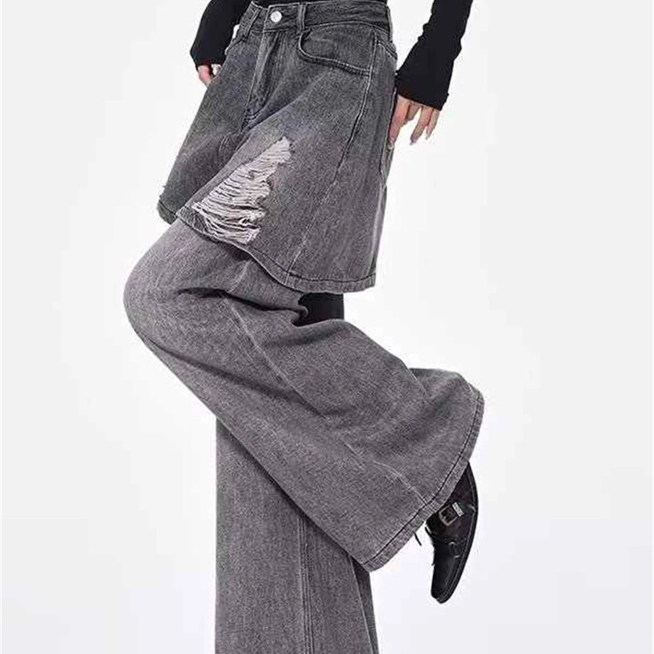 Grunge Skirted Flare Jeans Shoptery