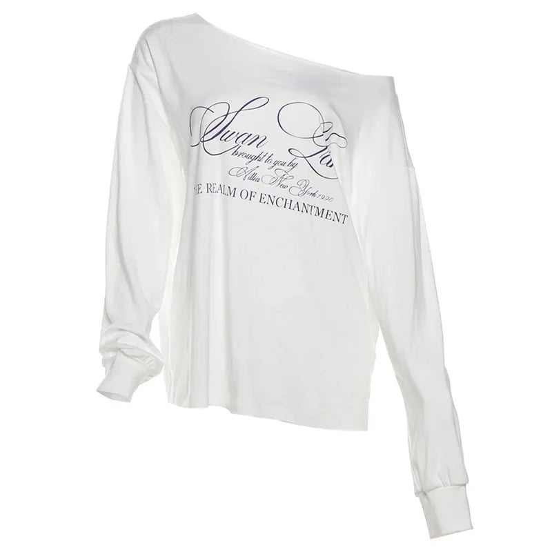 Enchanted Script Studded Aesthetic T-shirt Long sleeve White Shoptery