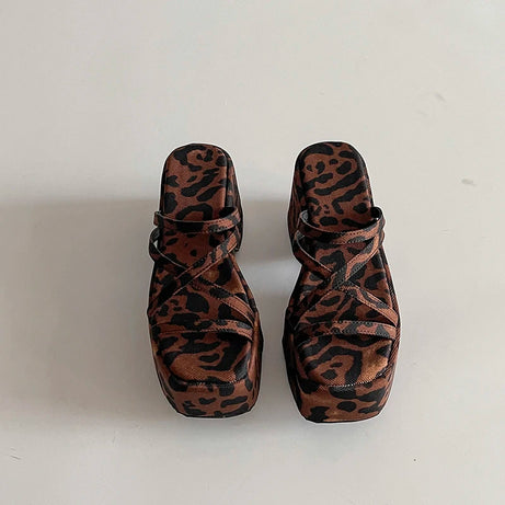 Jungle Stride Strappy Aesthetic Sandals Leopard Shoptery