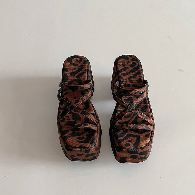 Jungle Stride Strappy Aesthetic Sandals Leopard Shoptery
