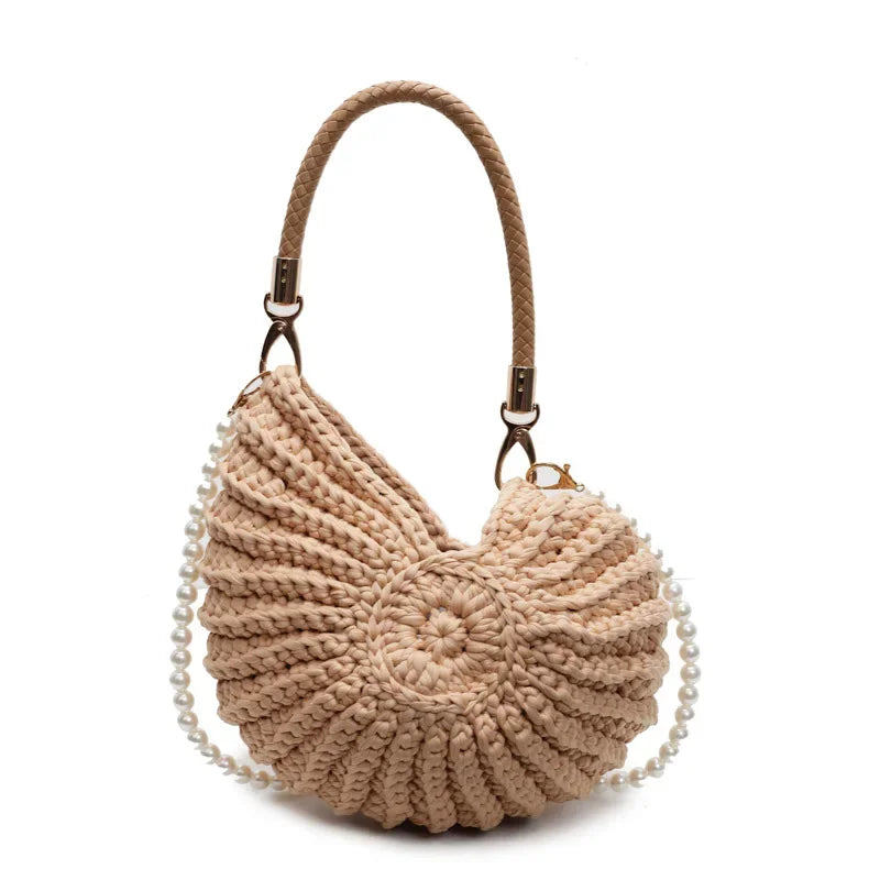 Mermaidcore Sea Spiral Knit Bag A-Khaki Shoptery