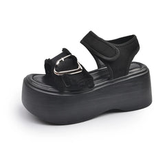 Aesthetic Y2k Denim Heart Buckle Sandals black Shoptery
