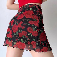 Coquette Crimson Bloom Sheer Skirt Shoptery