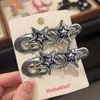 Decora Triple Star Hair Clip Barrette Set Pink Silver 2Pcs-Sliver Shoptery