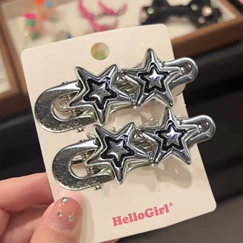Decora Triple Star Hair Clip Barrette Set Pink Silver 2Pcs-Sliver Shoptery