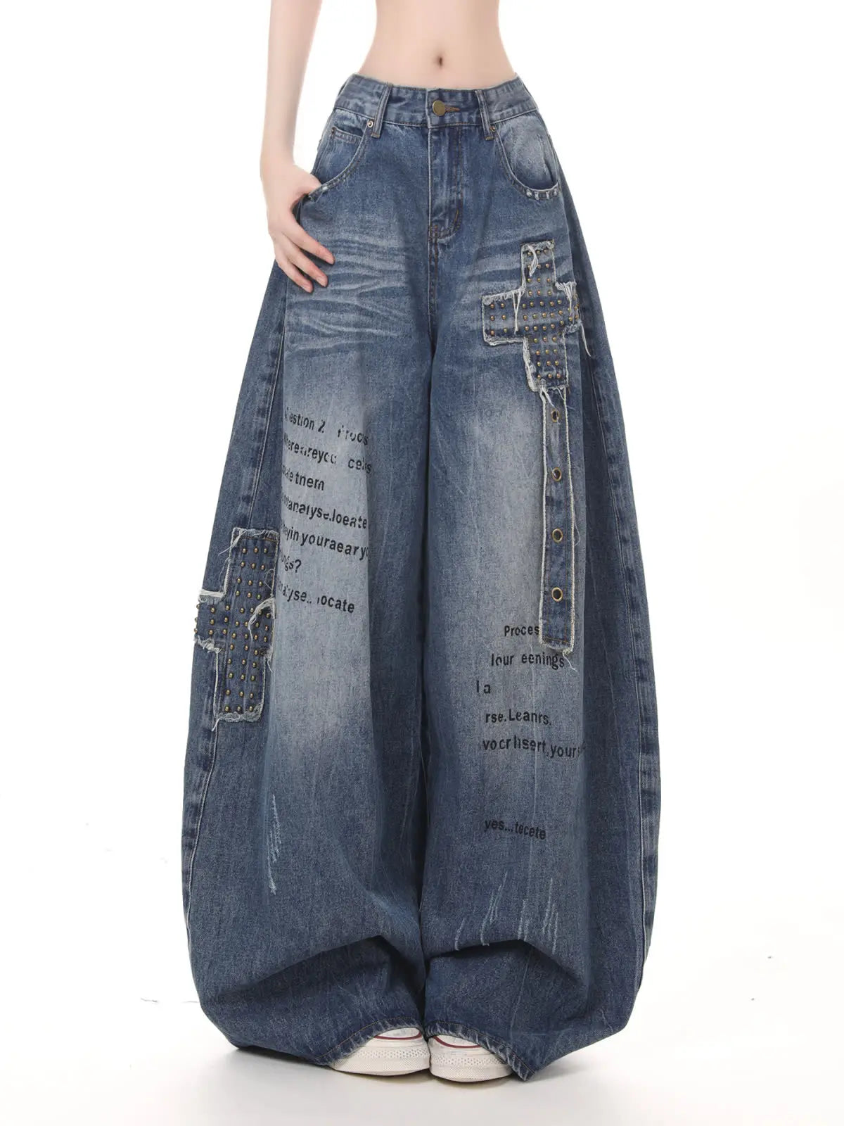 Retro Embroidered High Waist Wide Leg Jeans Shoptery