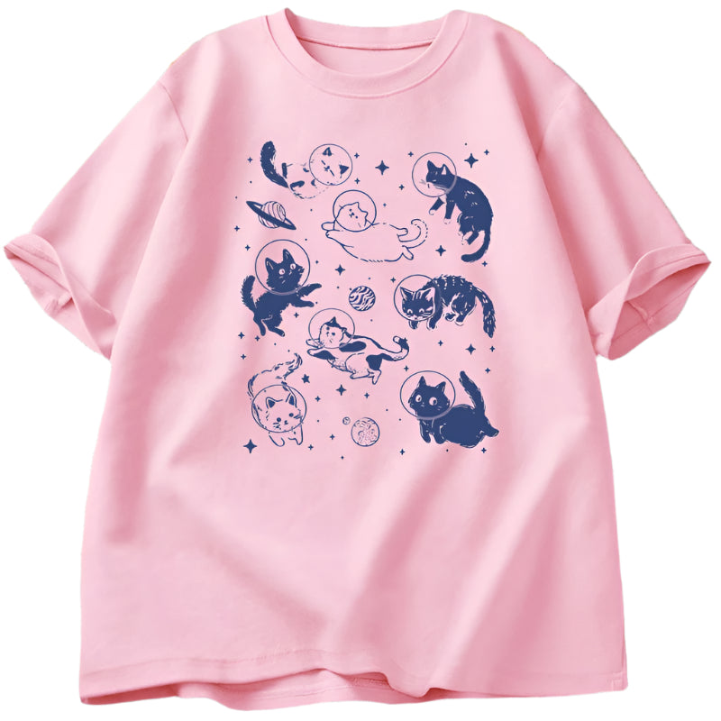 Astronaut Kittens Aesthetic T-Shirt Pink Shoptery