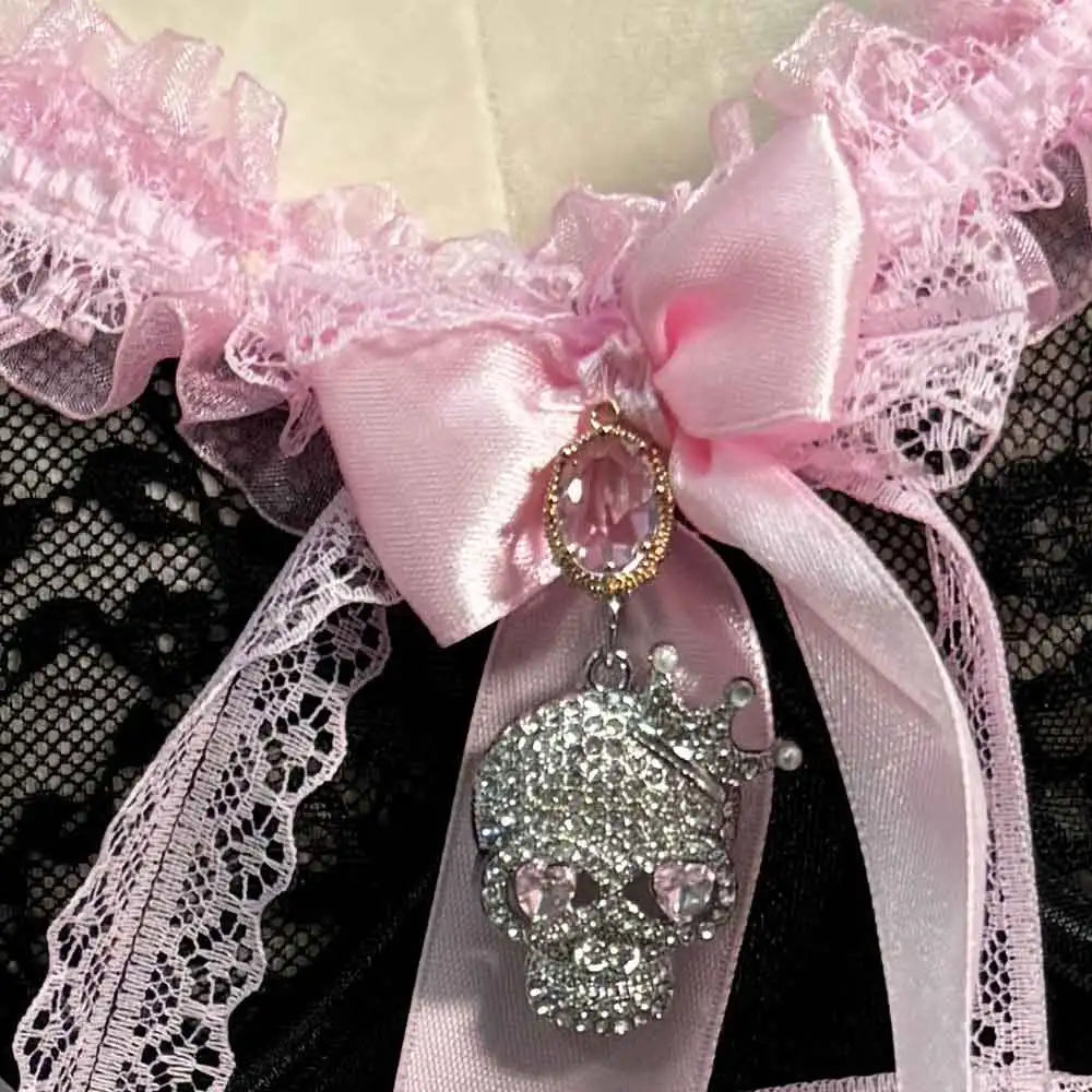 Jirai Kei Black Pink Skull Lace-Up Corset Ruffle Mini Dress Secondary image