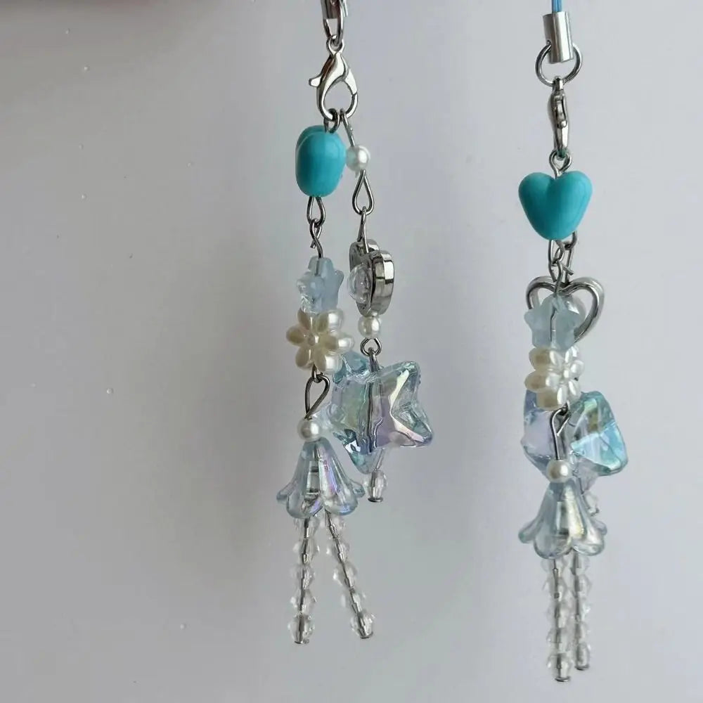 Fairy Kei White Lace Heart & Flower Bead Phone Strap Charm D Shoptery