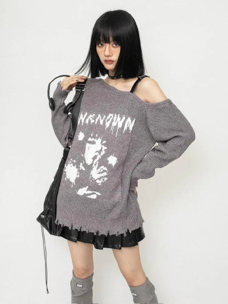 Unknown Entity Knit Alt Sweater gray Shoptery