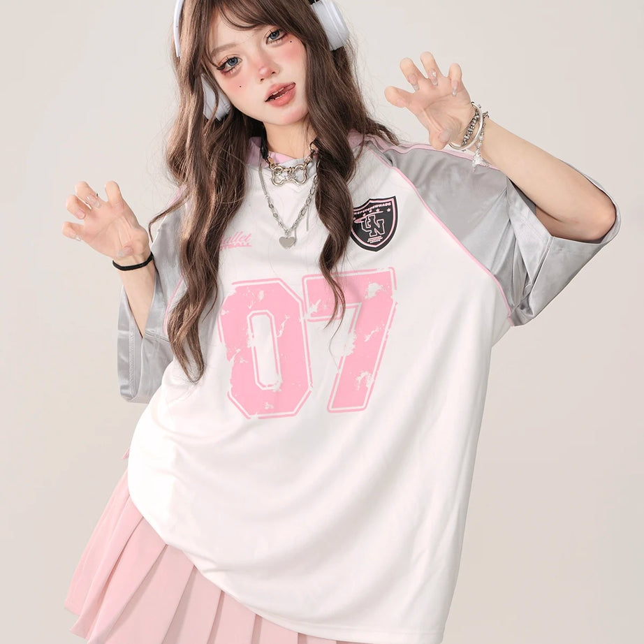 Pink 07 Oversized Jersey Kawaii T-Shirt gray Shoptery