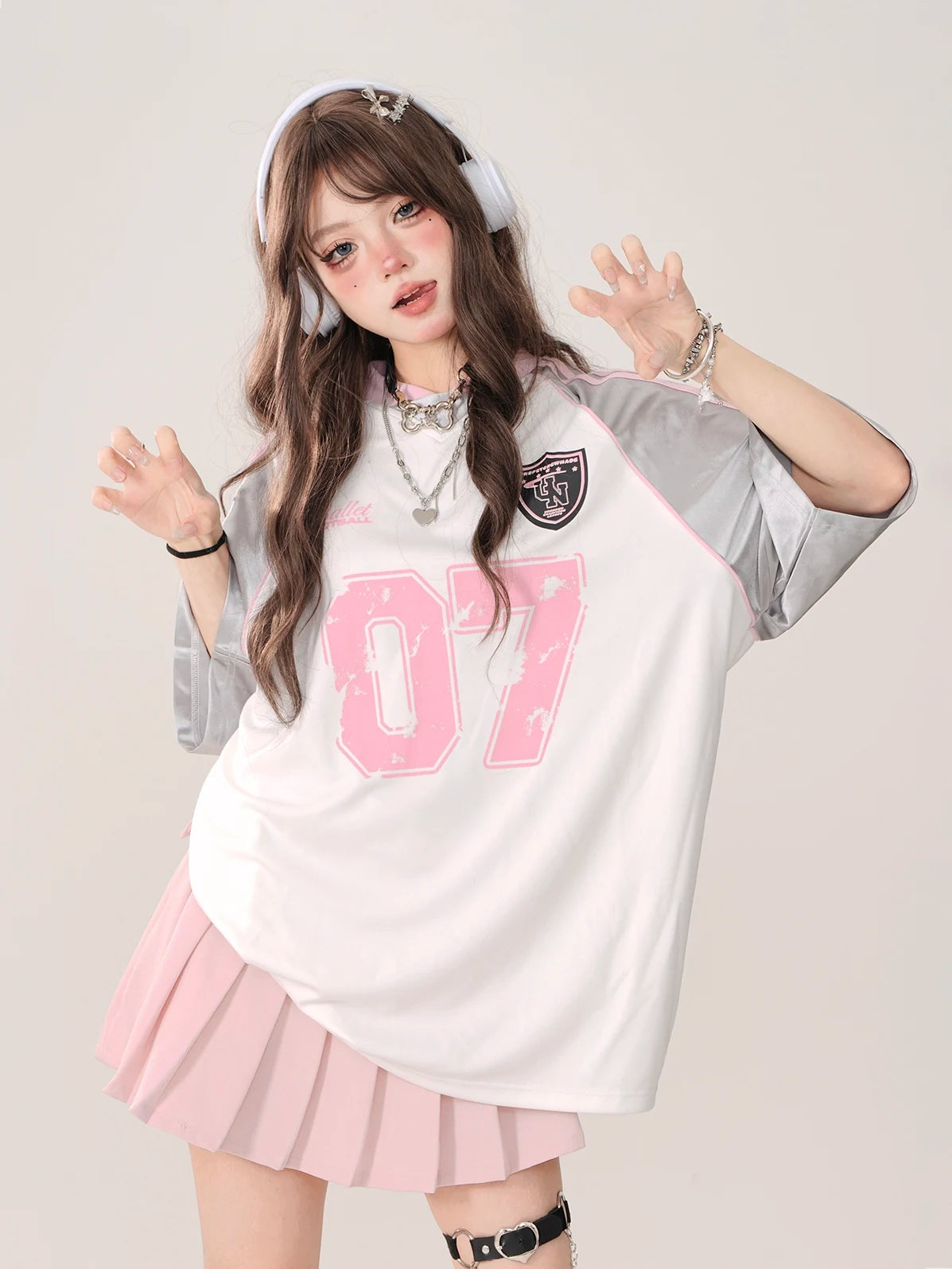 Pink 07 Oversized Jersey Kawaii T-Shirt gray Shoptery