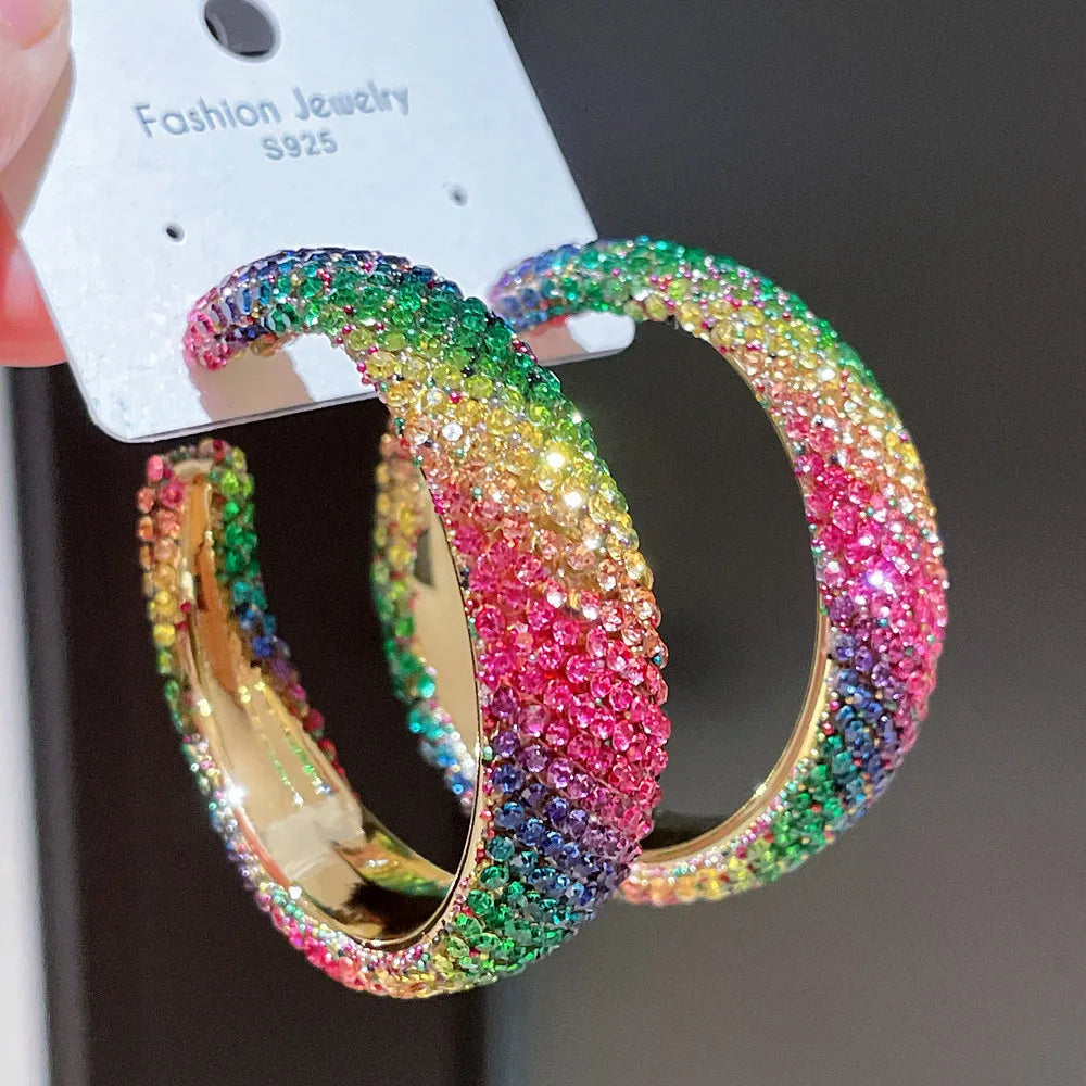 Gyaru Pavé Crystal Statement Hoop Earrings in Hot Pink Shoptery