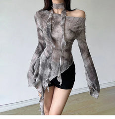 Ruin Drape Witch Y2k Blouse Gray Shoptery