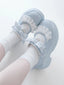 Fairy Kei Pastel Blue Plaid Skirt & Lace Bow Mary Jane Sneaker Set blue Shoptery