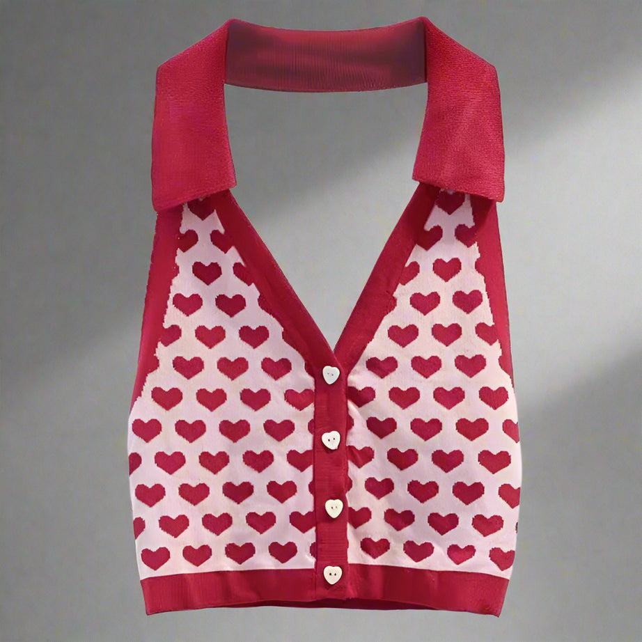 Lovecore Charm Collared Cute Crop Top Red One Size Shoptery