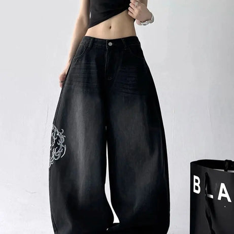 Midnight Scroll Embroidered Jeans Shoptery