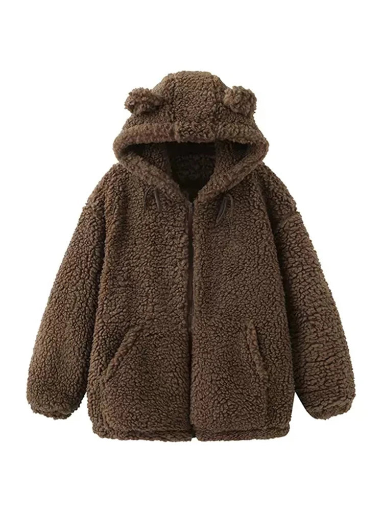 Teddy Mood Hooded Kawaii Jacket Brown Shoptery