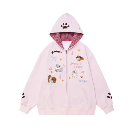 Puppy Love Zip-Up Hoodie Pink Shoptery