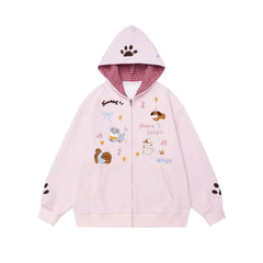 Puppy Love Zip-Up Hoodie Pink Shoptery